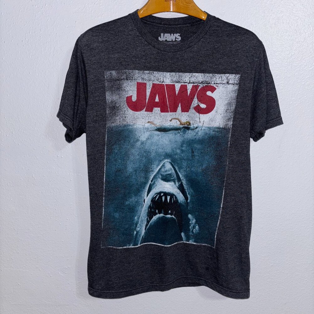 JAWS Graphic T-Shirt‎ Mens M Dark Gray Movie Poster Shark Tee Universal Studios